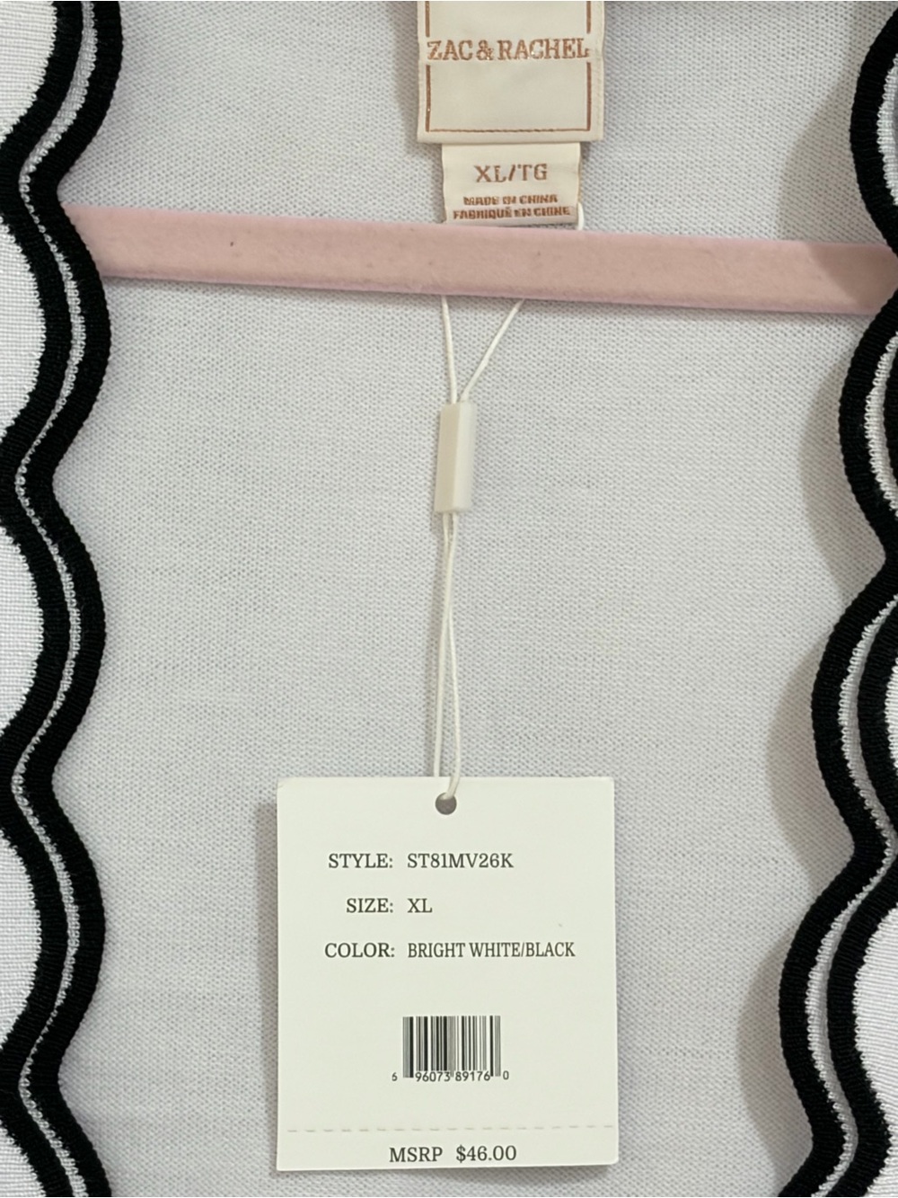 NWT SZ XL Zac & Rachel White Cardigan with Black Scalloped Trim - Picture 2 of 6